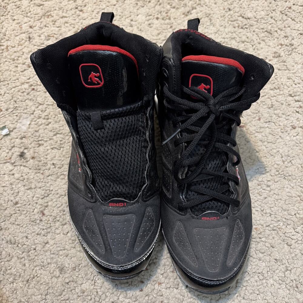 AND1 Men's Basketball High Top Black Red Trim Athletic Sneakers Shoes (10) Rare